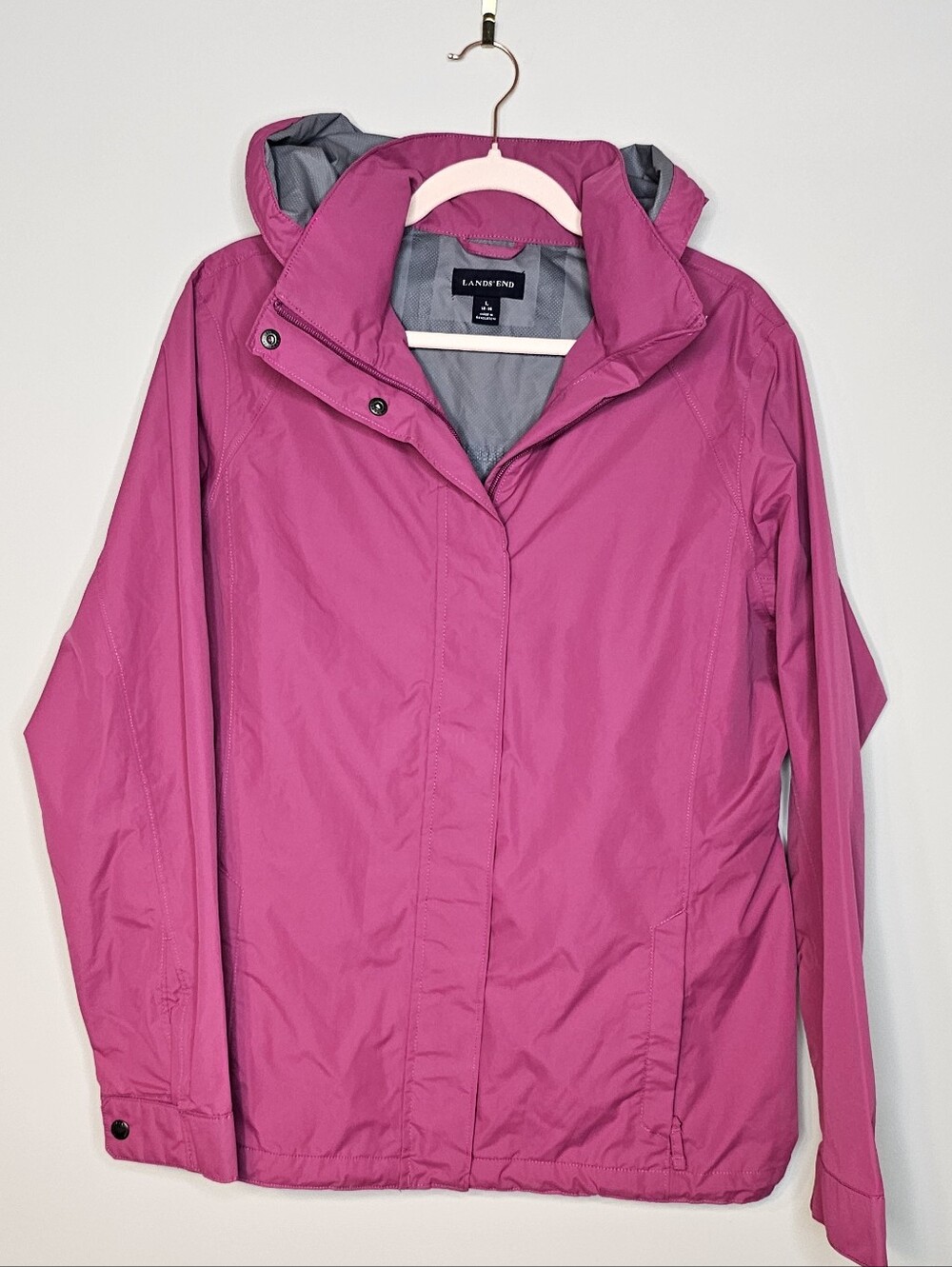 Lands' End Hooded Rain Jacket Size 14-16 Bright Pink